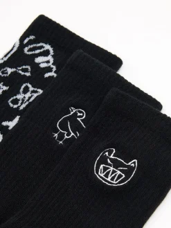 3 pack czarnych skarpet z nadrukami