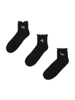 3 pack czarnych skarpet z jamnikami
