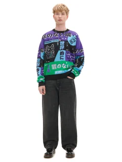 Żakardowy sweter z chińskimi symbolami