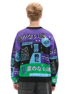 Żakardowy sweter z chińskimi symbolami