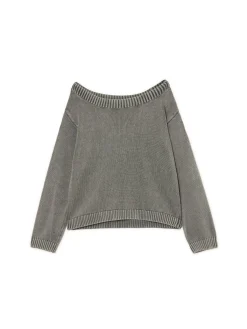 Antracytowy sweter z odkrytymi ramionami