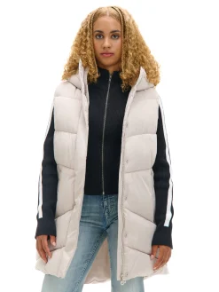 Beżowa kamizelka puffer z kapturem