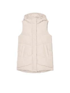 Beżowa kamizelka puffer z kapturem