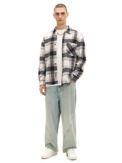 Beżowa kraciasta koszula z domieszką wełny