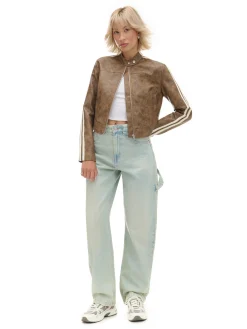 Beżowa kurtka biker