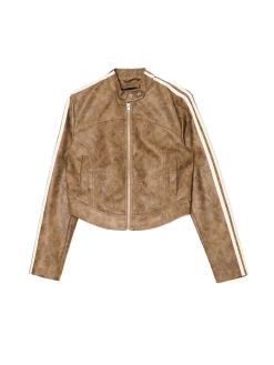 Beżowa kurtka biker