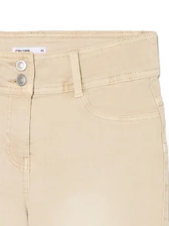 Beżowe spodnie flare z efektem sprania