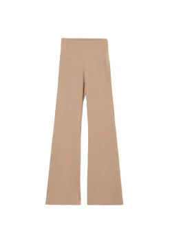 Beżowe spodnie flare z wysokim stanem