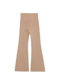 Beżowe spodnie flare z wysokim stanem