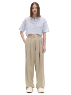 Beżowe spodnie wide leg