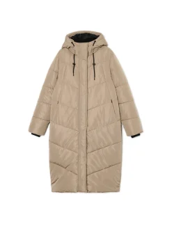 Beżowy płaszcz z kapturem