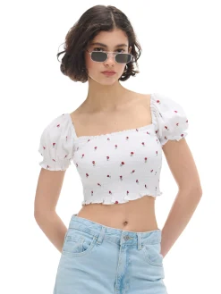 Biała bluzka crop top w kwiaty