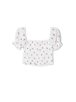 Biała bluzka crop top w kwiaty