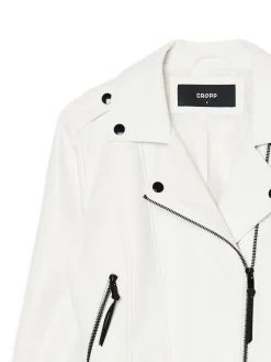 Biała kurtka biker z imitacji skóry