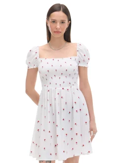 Biała sukienka mini z bufiastymi rękawami