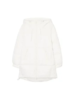 Biały pikowany płaszcz z kapturem