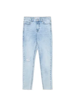 Błękitne jeansy skinny z przetarciami