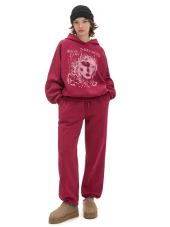 Bordowa bluza z kapturem i nadrukiem