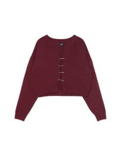 Bordowy kardigan z agrafkami