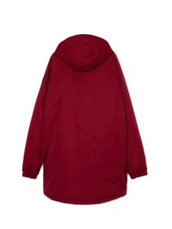 Bordowy płaszcz z kapturem