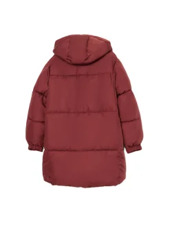 Bordowy pikowany płaszcz z kapturem