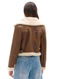 Brązowa kurtka biker z kożuchem