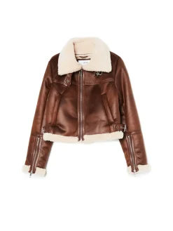 Brązowa kurtka biker z kożuchem
