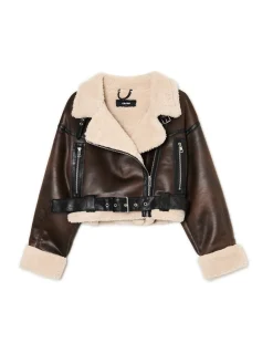 Brązowa kurtka z imitacji skóry