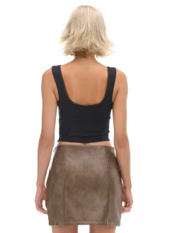 Brązowa spódniczka mini z imitacji skóry