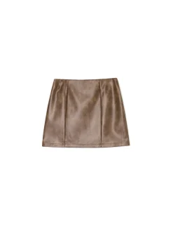 Brązowa spódniczka mini z imitacji skóry