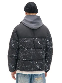 Ciemnoszara kurtka puffer z nadrukiem