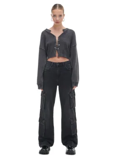 Ciemnoszary kardigan z agrafkami