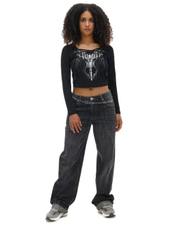 Czarna bluzka z wiązaniem i nadrukiem