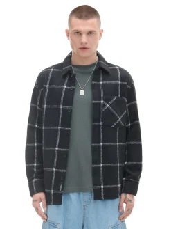 Czarna kraciasta koszula z domieszką wełny