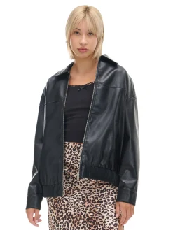Czarna kurtka bomber ze sztucznej skóry