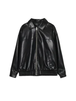 Czarna kurtka bomber ze sztucznej skóry