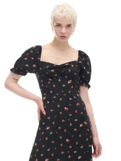 Czarna sukienka midi w kwiaty