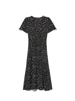 Czarna sukienka midi w kwiaty