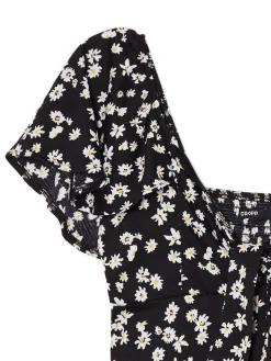 Czarna sukienka mini w stokrotki