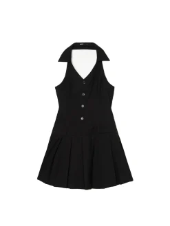 Czarna sukienka mini z kołnierzykiem