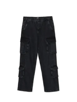 Czarne jeansy baggy z kieszeniami cargo