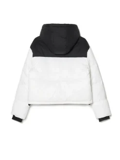 Czarno-biała kurtka puffer z kapturem