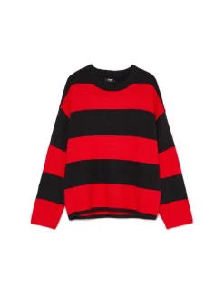Czarno-czerwony sweter w paski