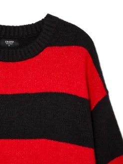 Czarno-czerwony sweter w paski