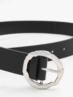 Czarny pasek do spodni z okrągłą klamrą