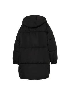Czarny pikowany płaszcz z kapturem