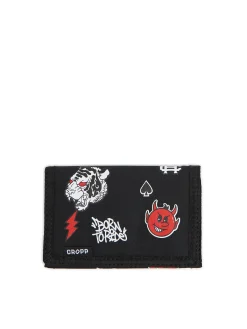 Czarny portfel z nadrukami