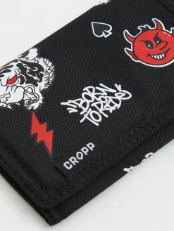 Czarny portfel z nadrukami