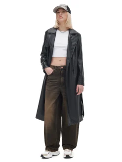 Czarny trencz z imitacji skóry