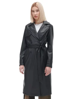 Czarny trencz z imitacji skóry